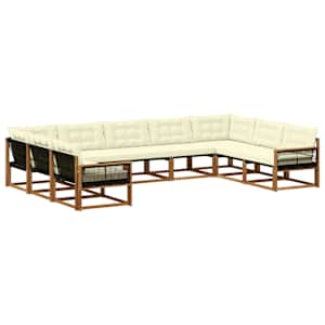 Zunanja garnitura za sedenje z blazino 9 pcs Naravna in smetana