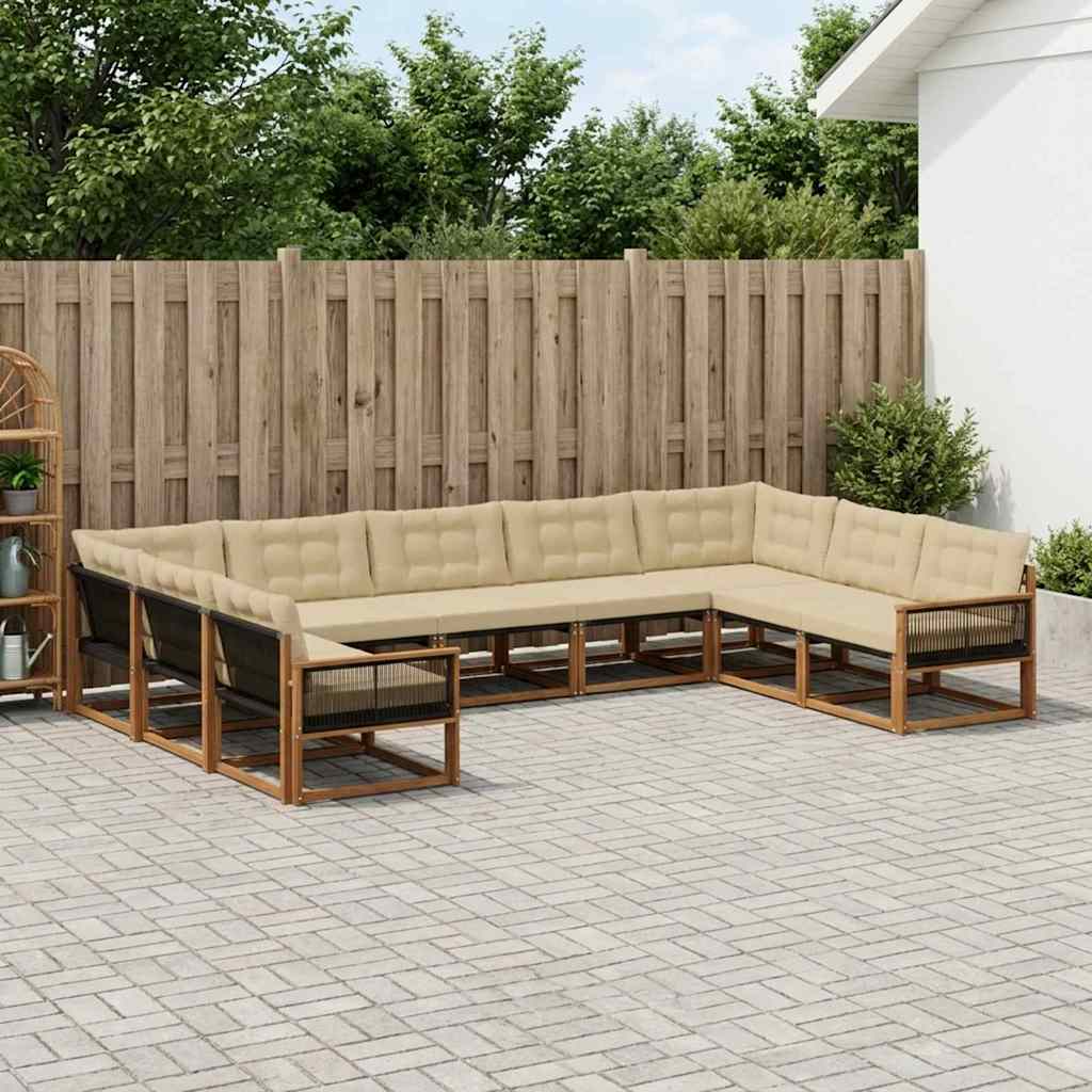 vidaXL Set de canapele de exterior cu pernă 9 pcs Natural și Bej