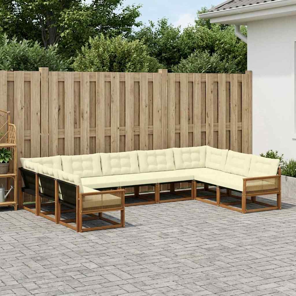 vidaXL Set de canapele de exterior cu pernă 9 pcs Natural și Crem