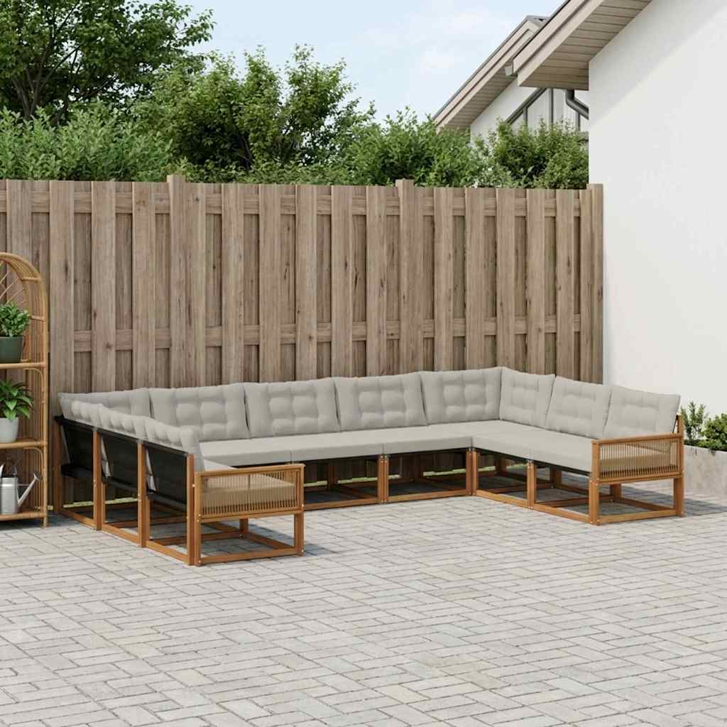 vidaXL Set de canapele de exterior 9 pcs Natural și gri deschis