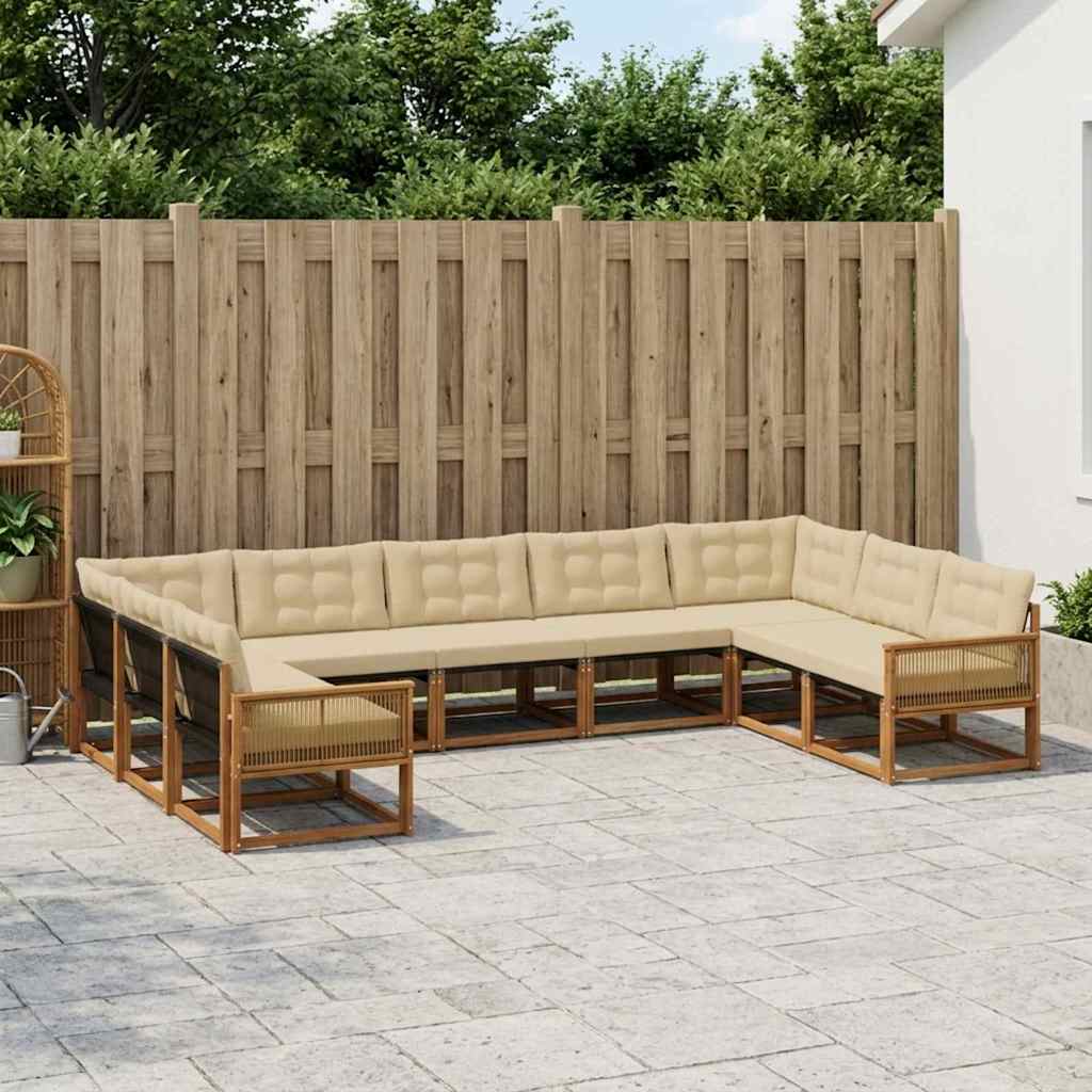 vidaXL Set de canapele de exterior cu pernă 9 pcs Natural și Bej