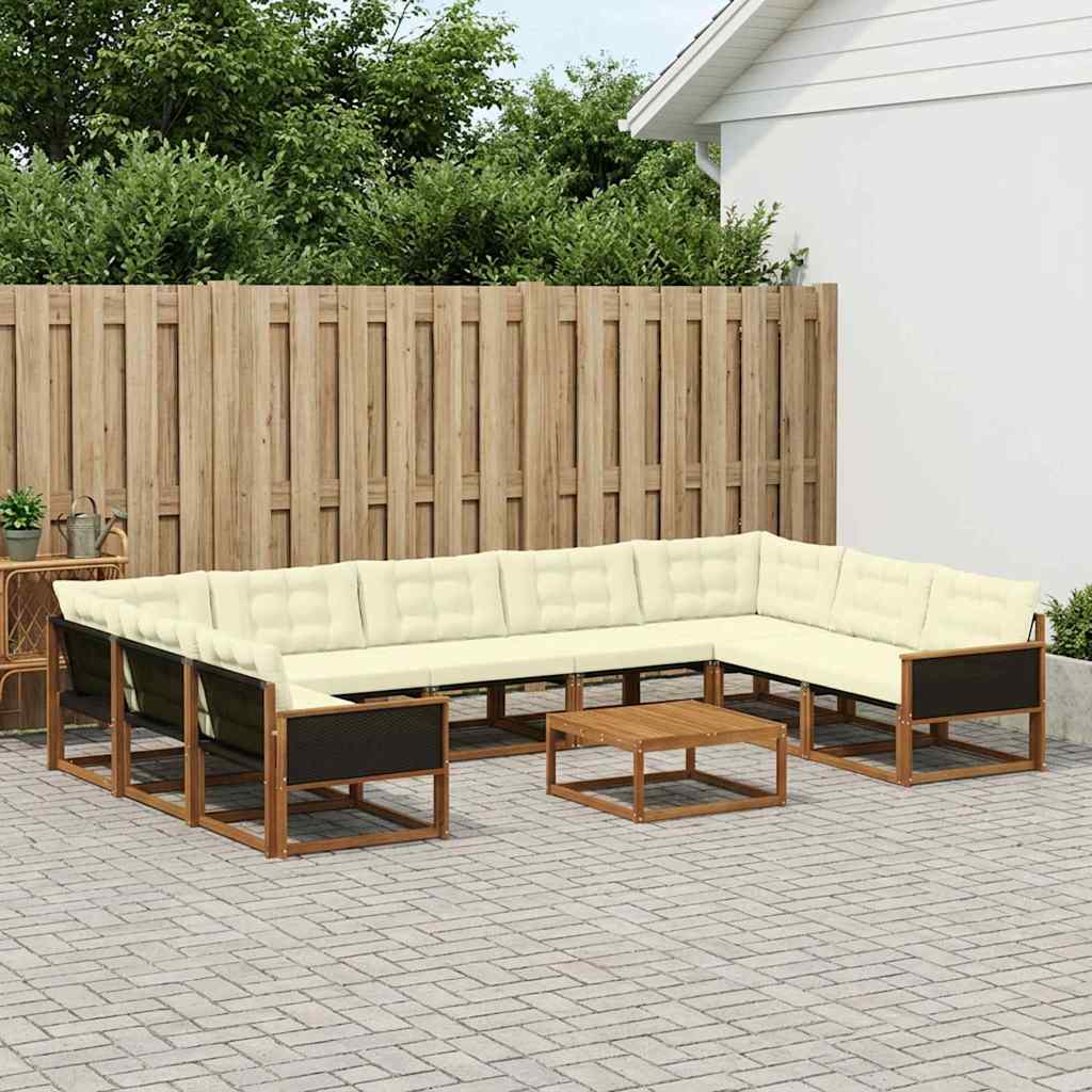 vidaXL Set de canapele de exterior cu pernă 10 pcs Natural și Crem