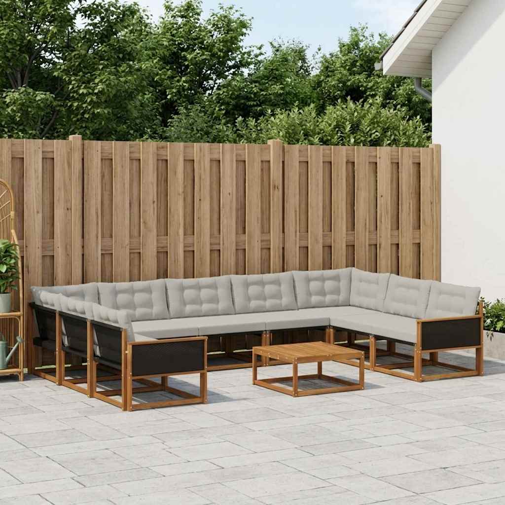 vidaXL Set de canapele de exterior 10 pcs Natural și gri deschis