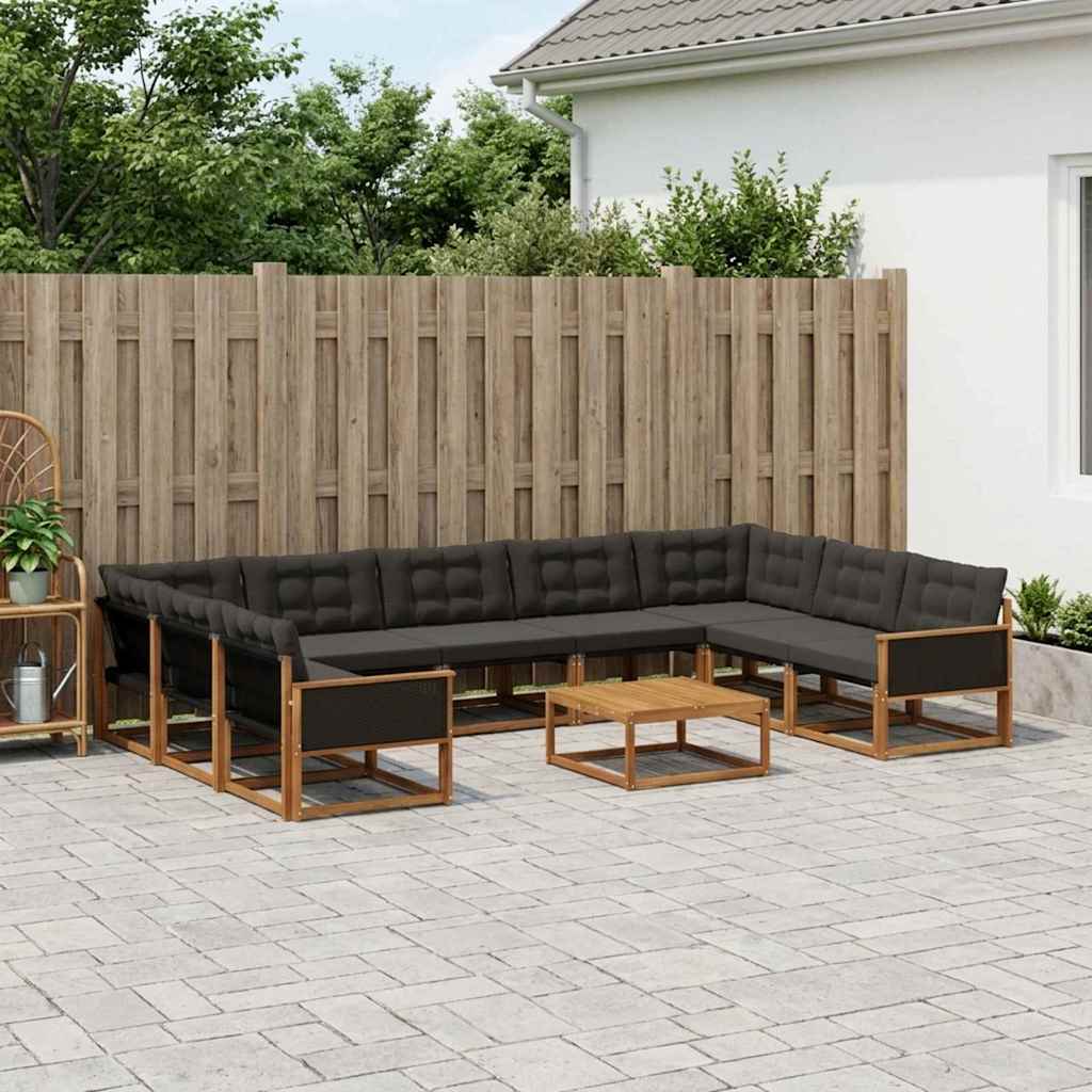 vidaXL Set de canapele de exterior cu pernă 10 pcs Natural și Negru