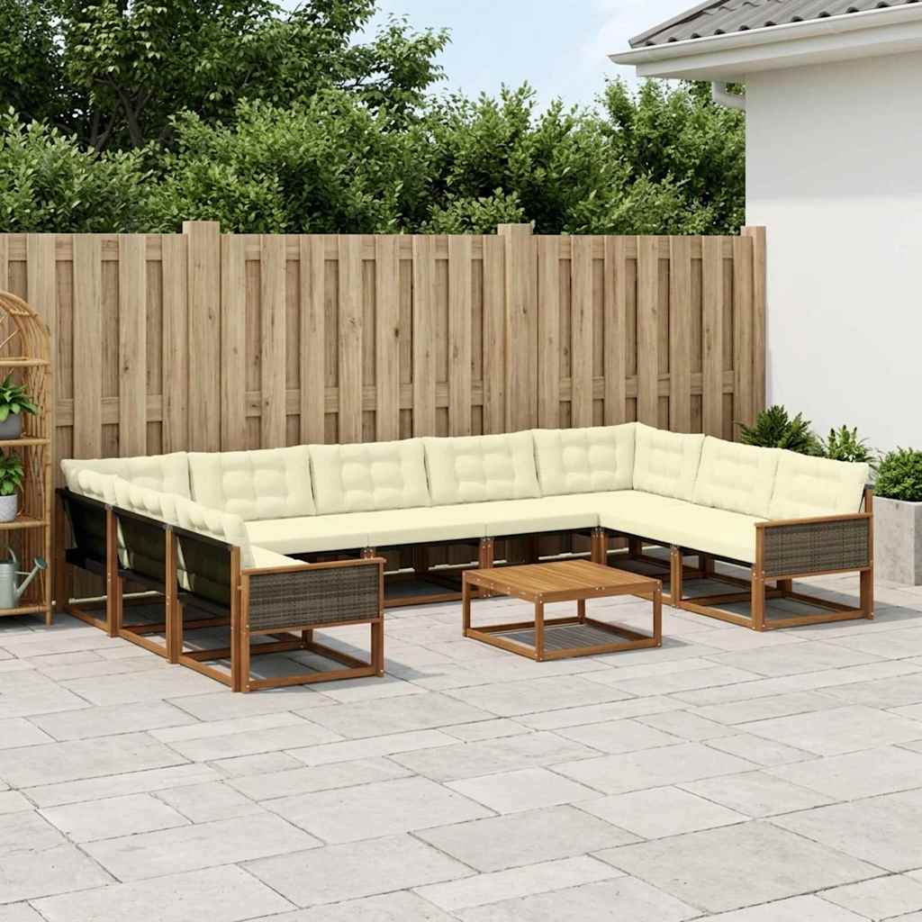 vidaXL Set de canapele de exterior cu pernă 10 pcs Natural și Crem