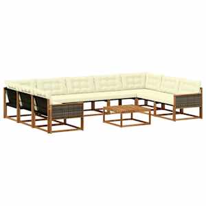 Zunanja garnitura za sedenje 10 pcs Naravna in smetana