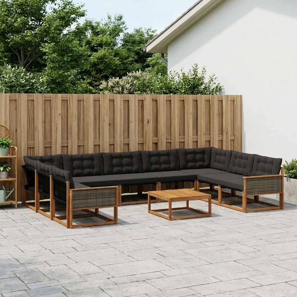 vidaXL Set de canapele de exterior cu pernă 10 pcs Natural și Negru
