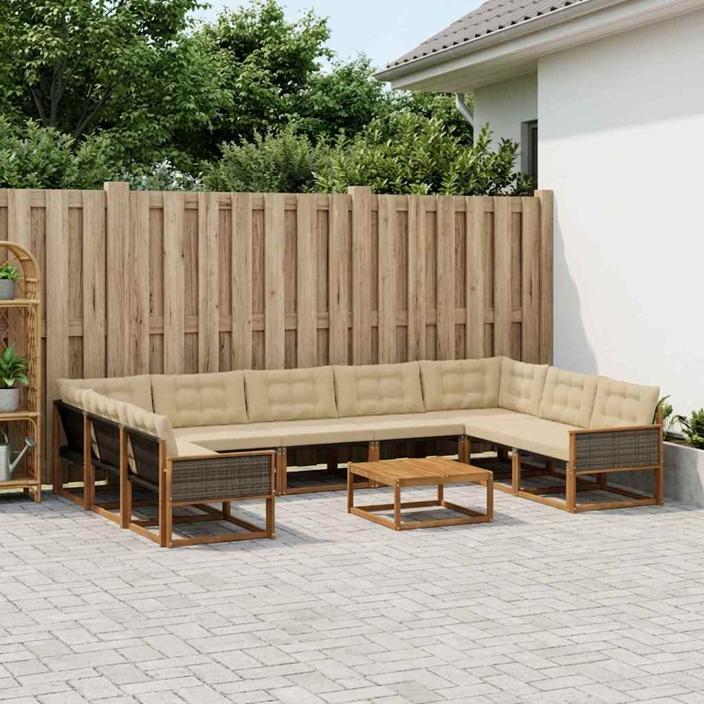 vidaXL Set de canapele de exterior cu pernă 10 pcs Natural și Bej