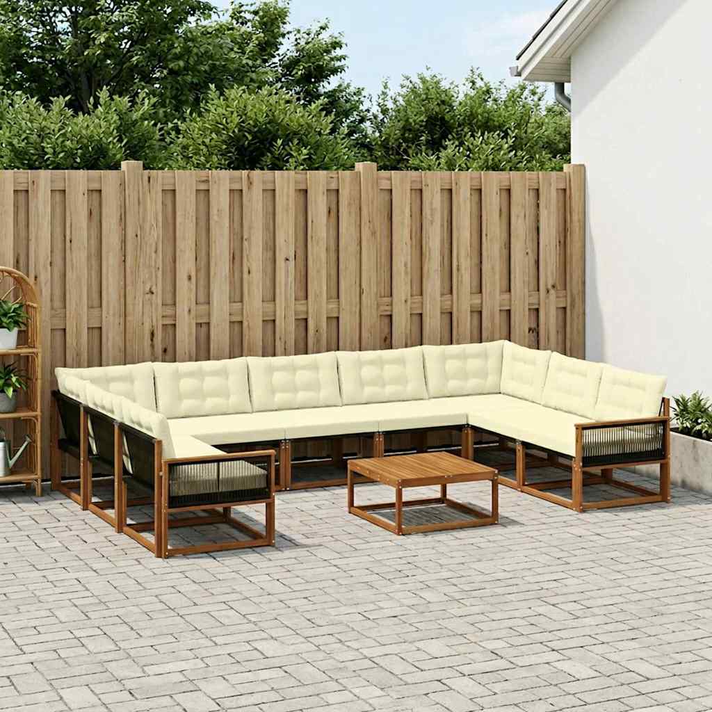 vidaXL Set de canapele de exterior cu pernă 10 pcs Natural și Crem