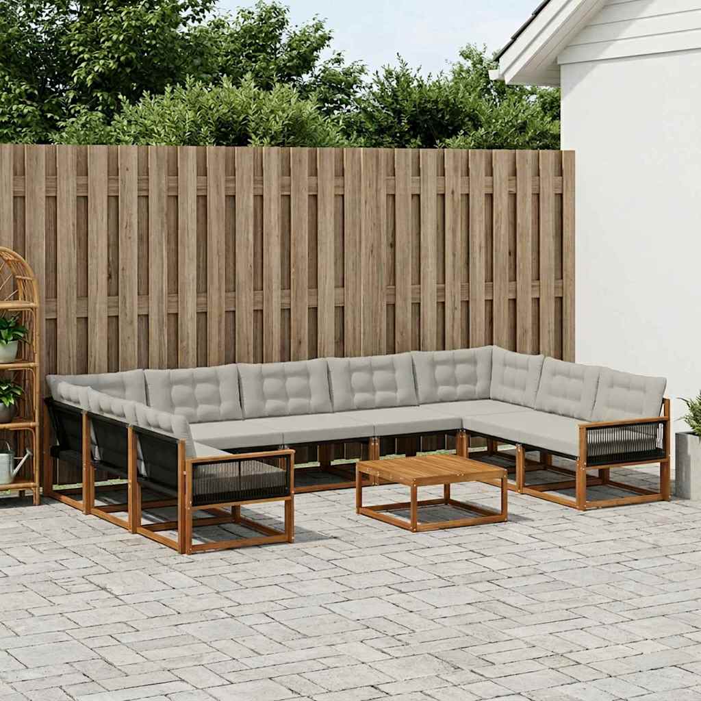 vidaXL Set de canapele de exterior 10 pcs Natural și gri deschis