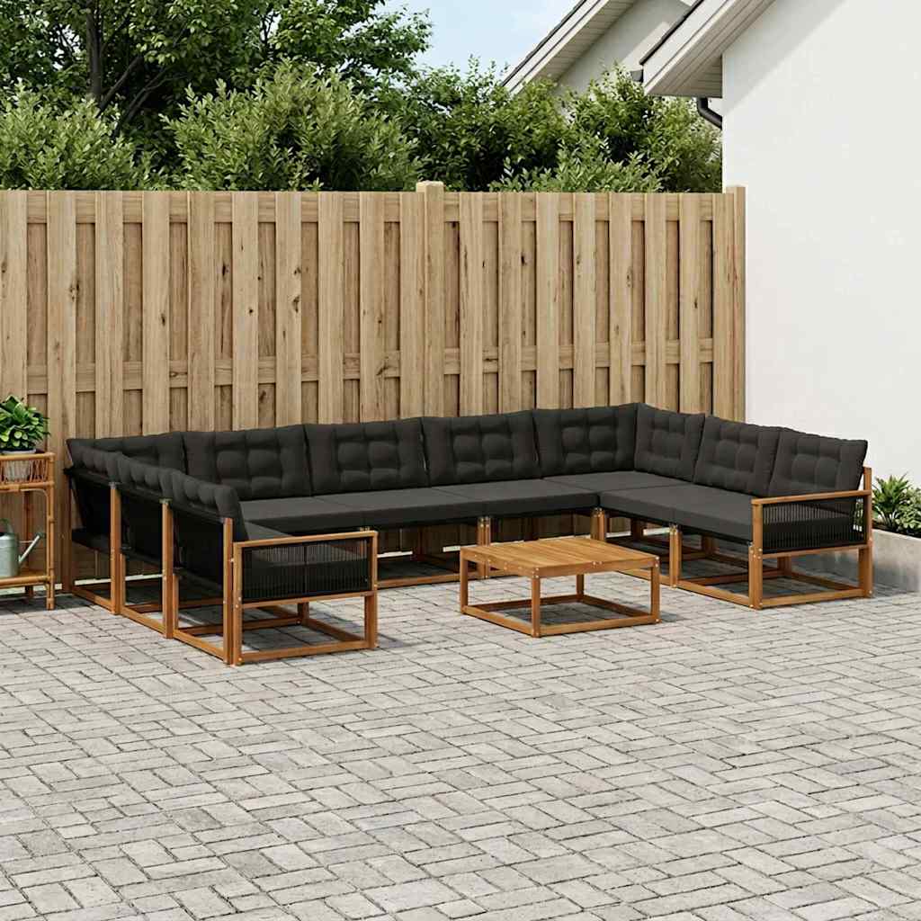 vidaXL Set de canapele de exterior cu pernă 10 pcs Natural și Negru