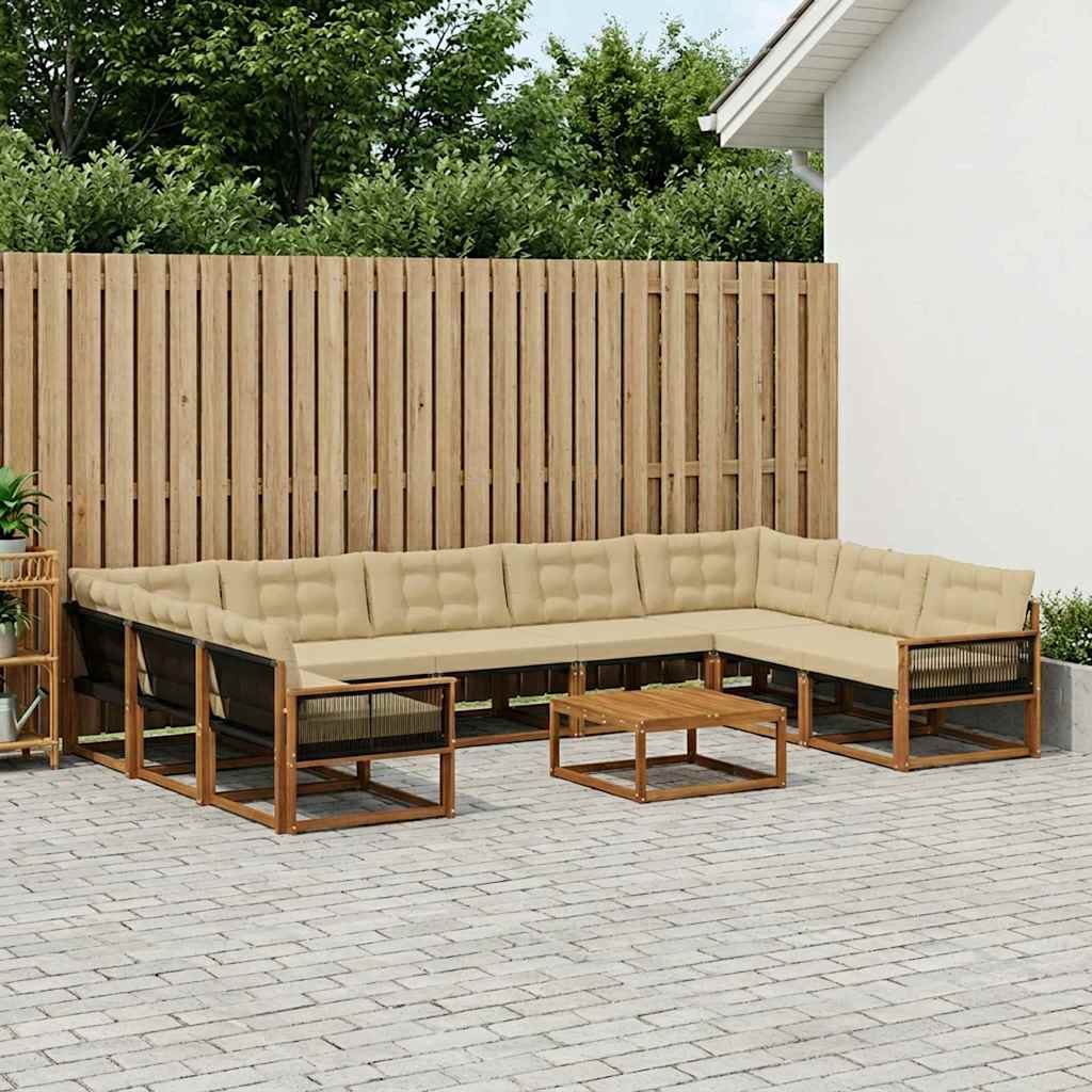 vidaXL Set de canapele de exterior cu pernă 10 pcs Natural și Bej