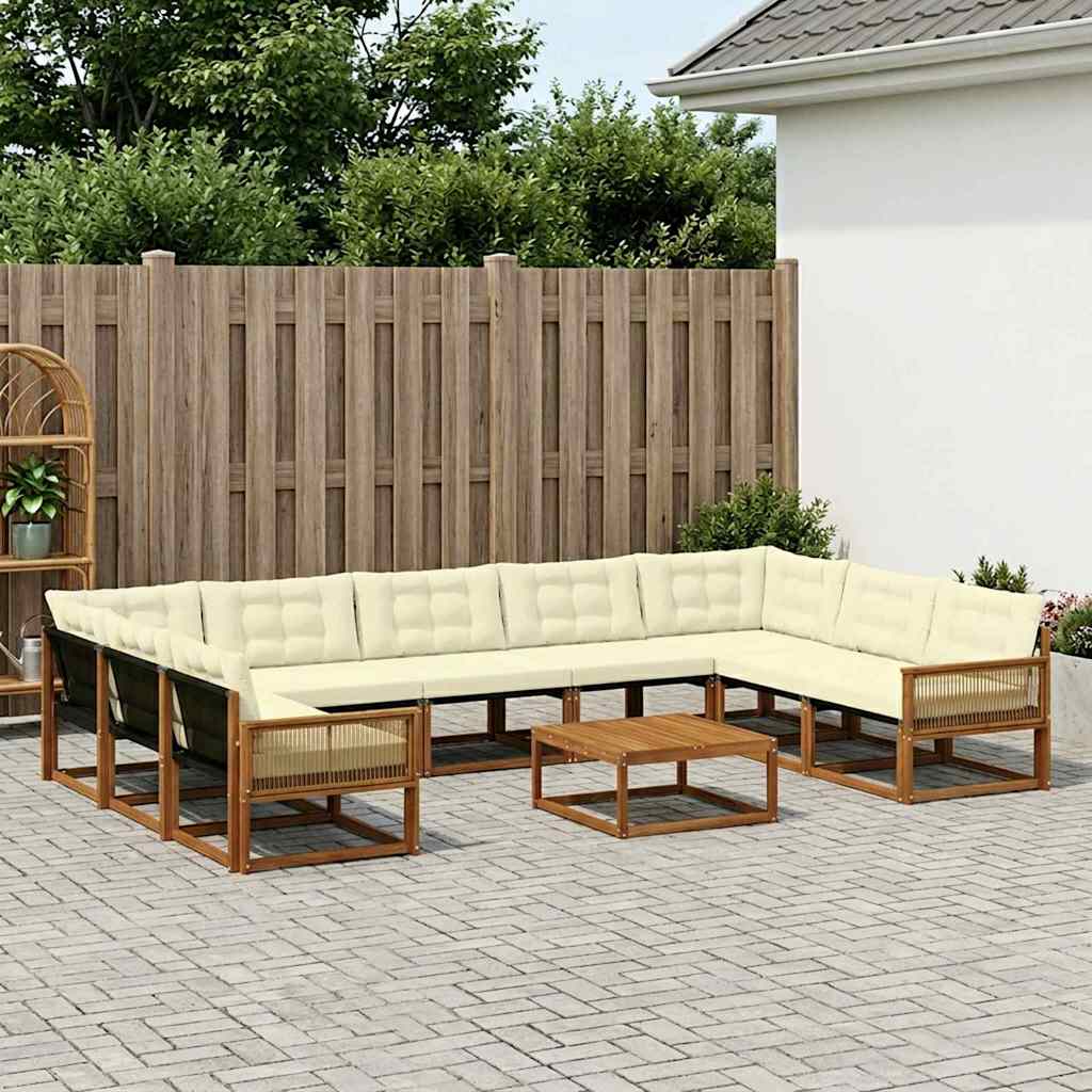 vidaXL Set de canapele de exterior cu pernă 10 pcs Natural și Crem