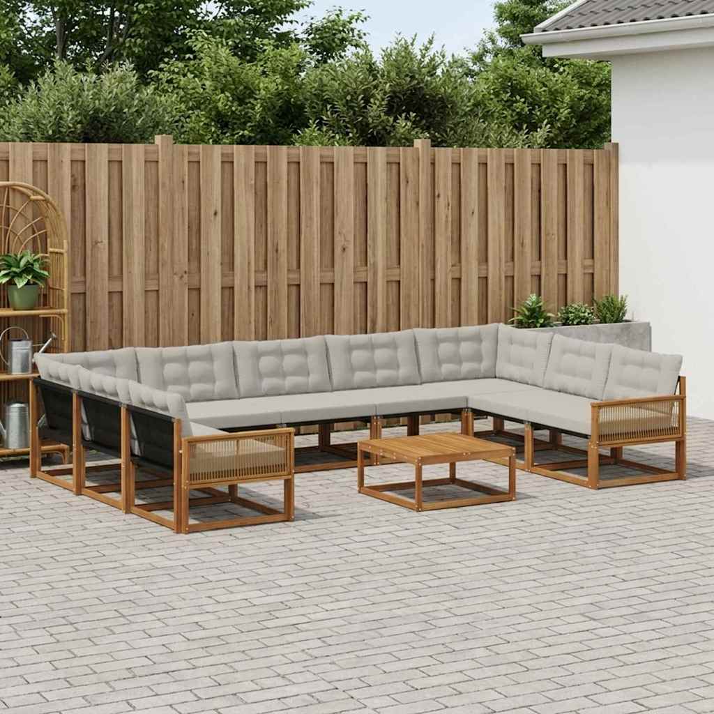vidaXL Set de canapele de exterior 10 pcs Natural și gri deschis
