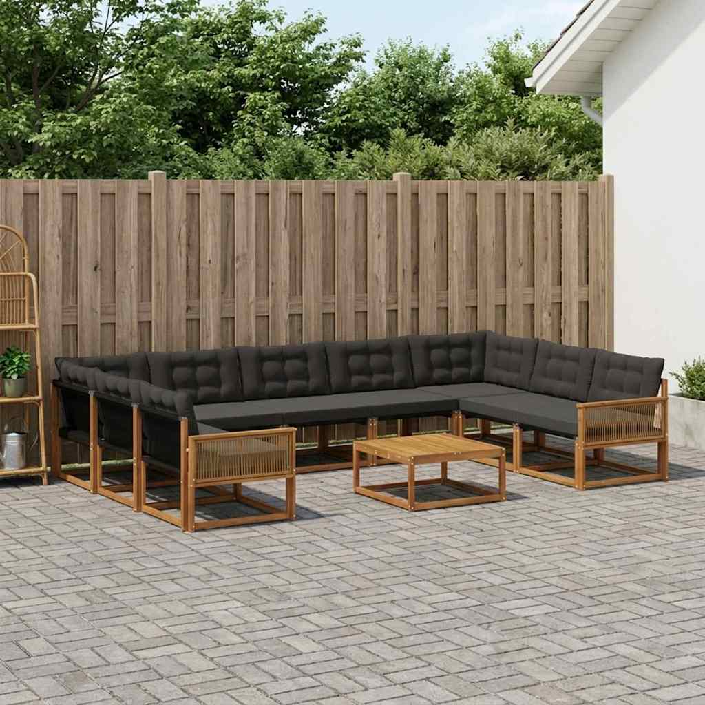 vidaXL Set de canapele de exterior cu pernă 10 pcs Natural și Negru
