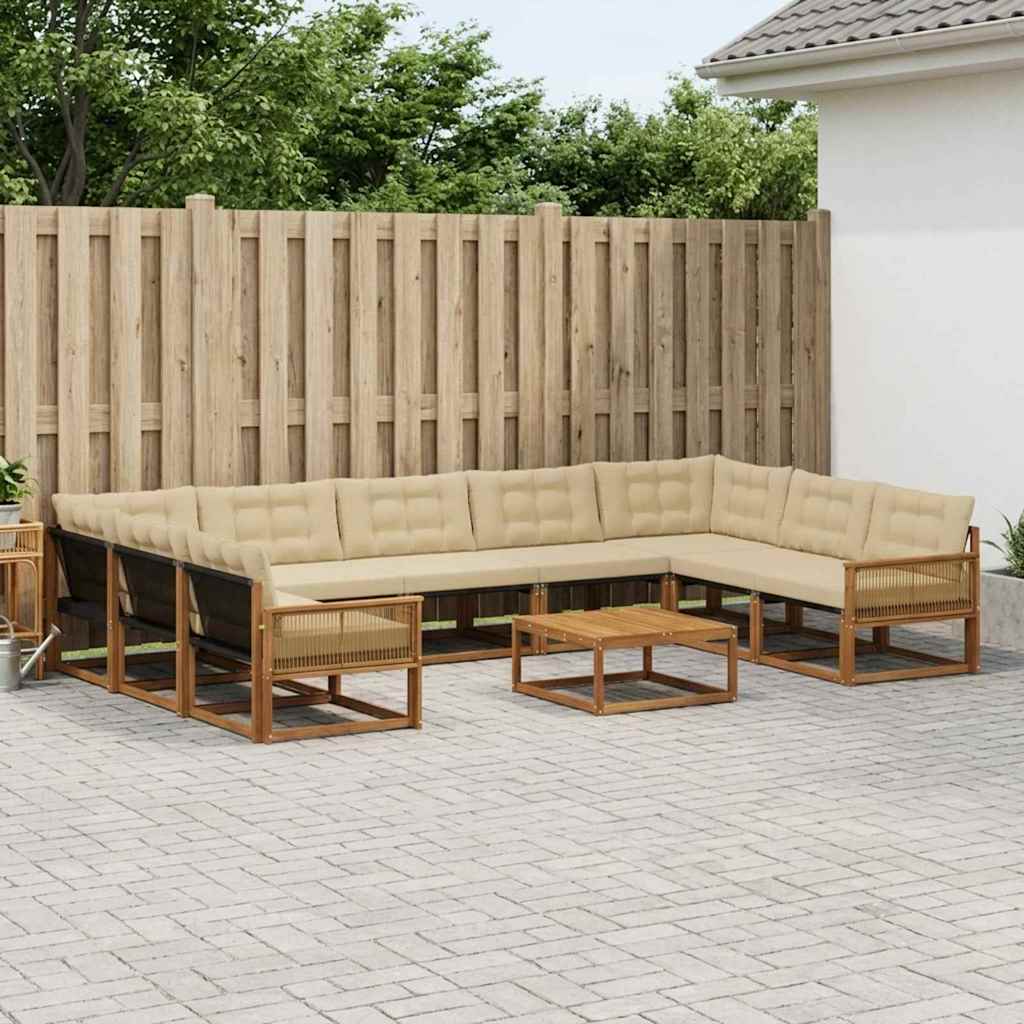 vidaXL Set de canapele de exterior cu pernă 10 pcs Natural și Bej