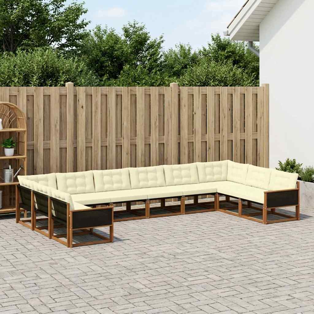 vidaXL Set de canapele de exterior cu pernă 10 pcs Natural și Crem