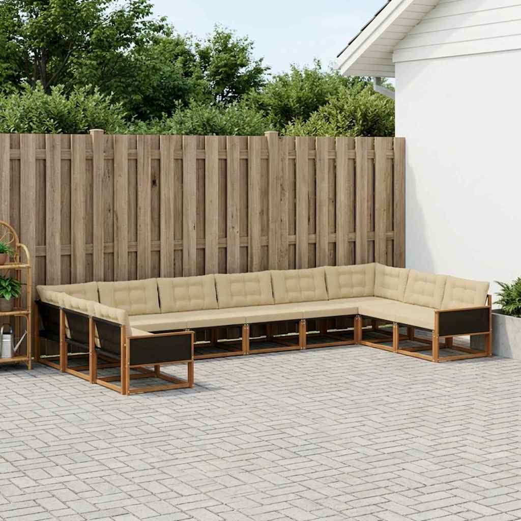 vidaXL Set de canapele de exterior cu pernă 10 pcs Natural și Bej