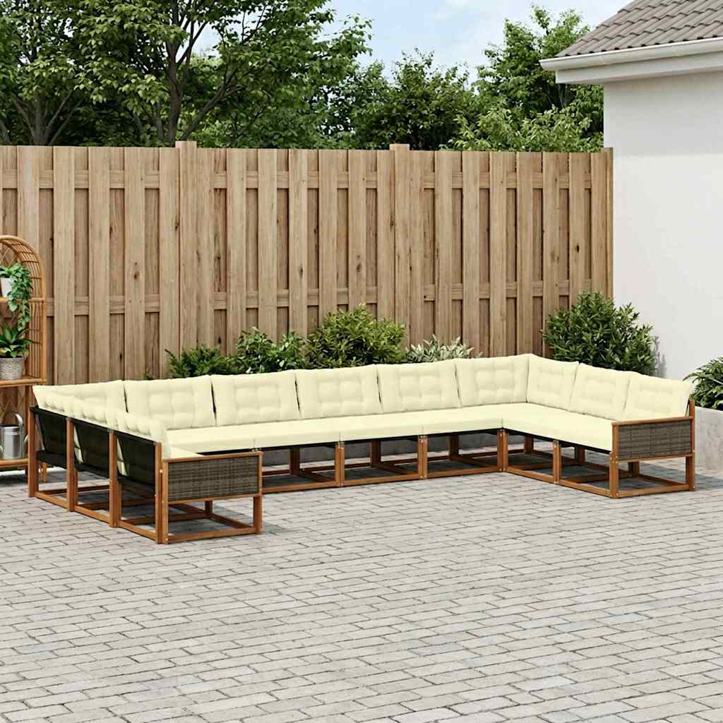 vidaXL Set de canapele de exterior cu pernă 10 pcs Natural și Crem