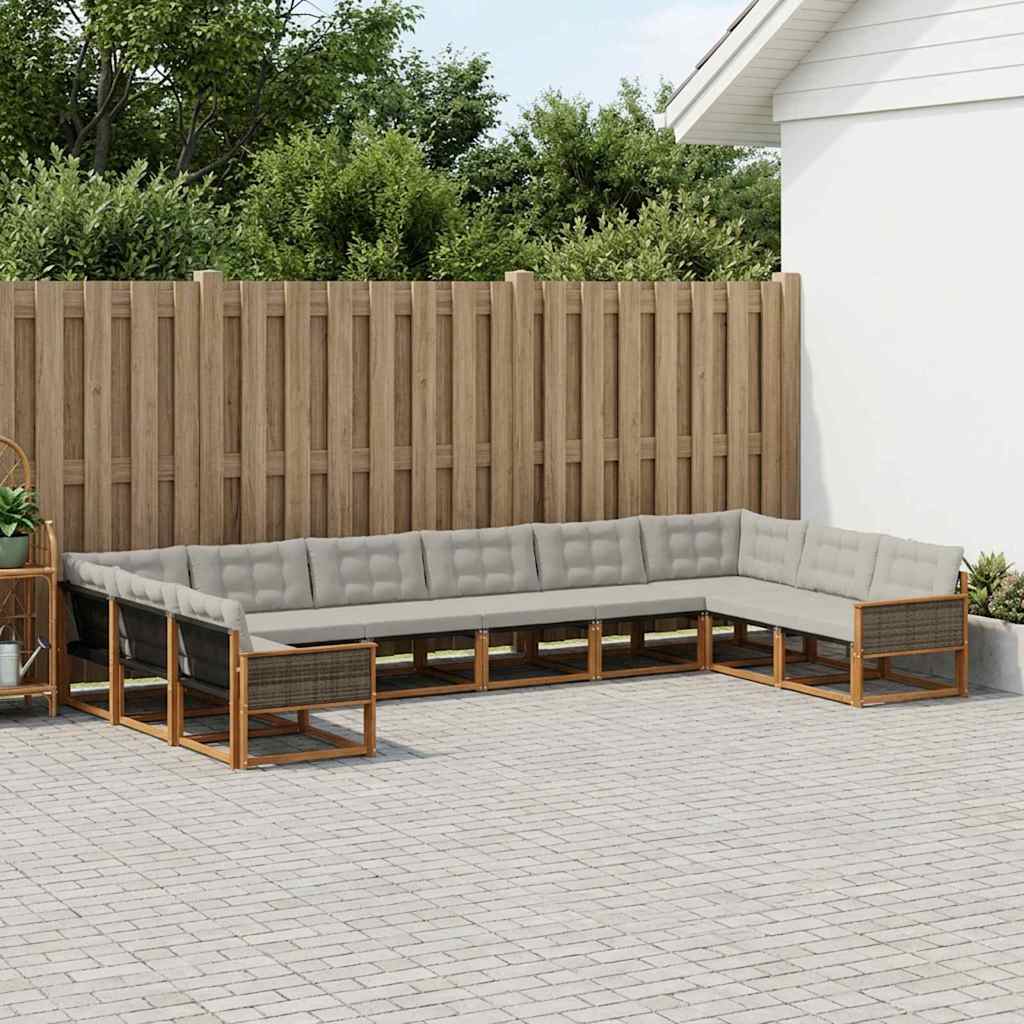 vidaXL Set de canapele de exterior 10 pcs Natural și gri deschis
