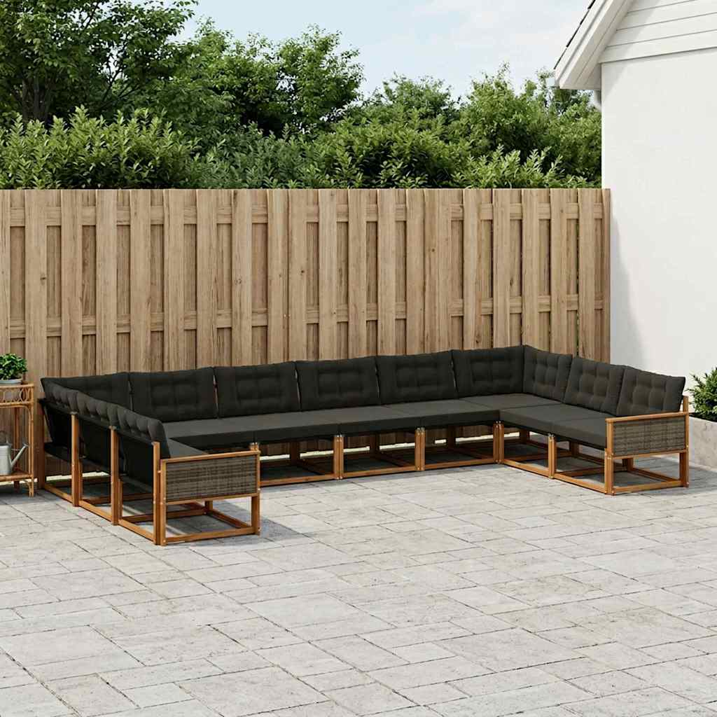 vidaXL Set de canapele de exterior cu pernă 10 pcs Natural și Negru