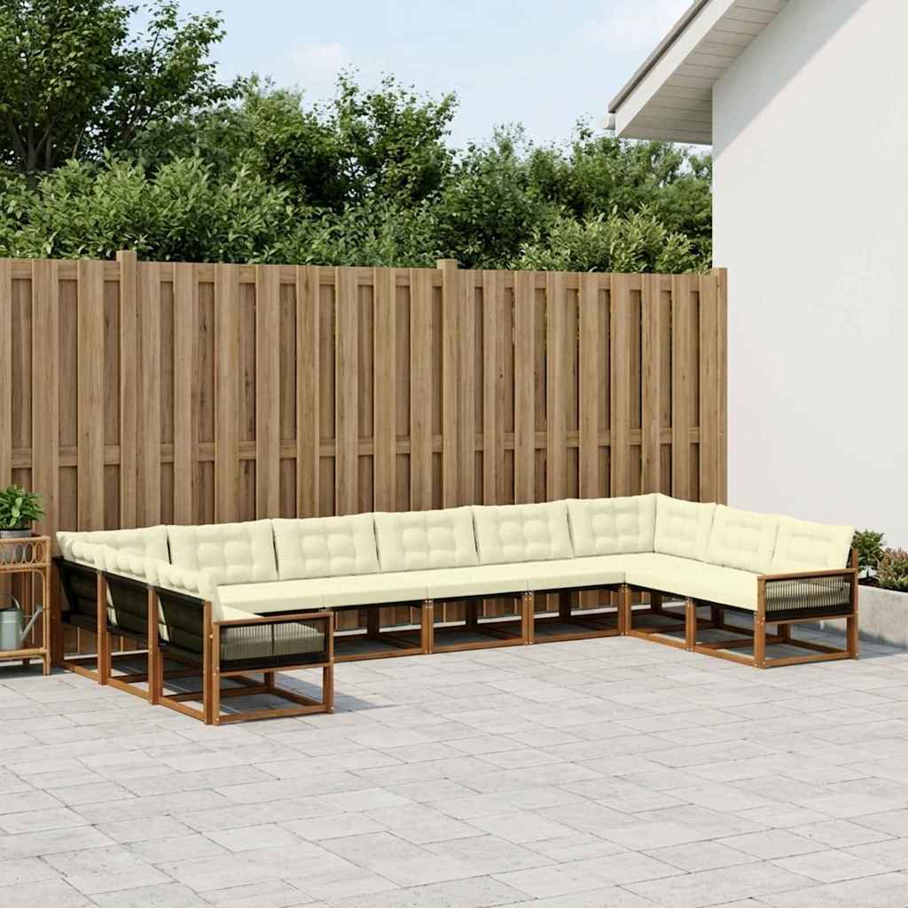 vidaXL Set de canapele de exterior cu pernă 10 pcs Natural și Crem