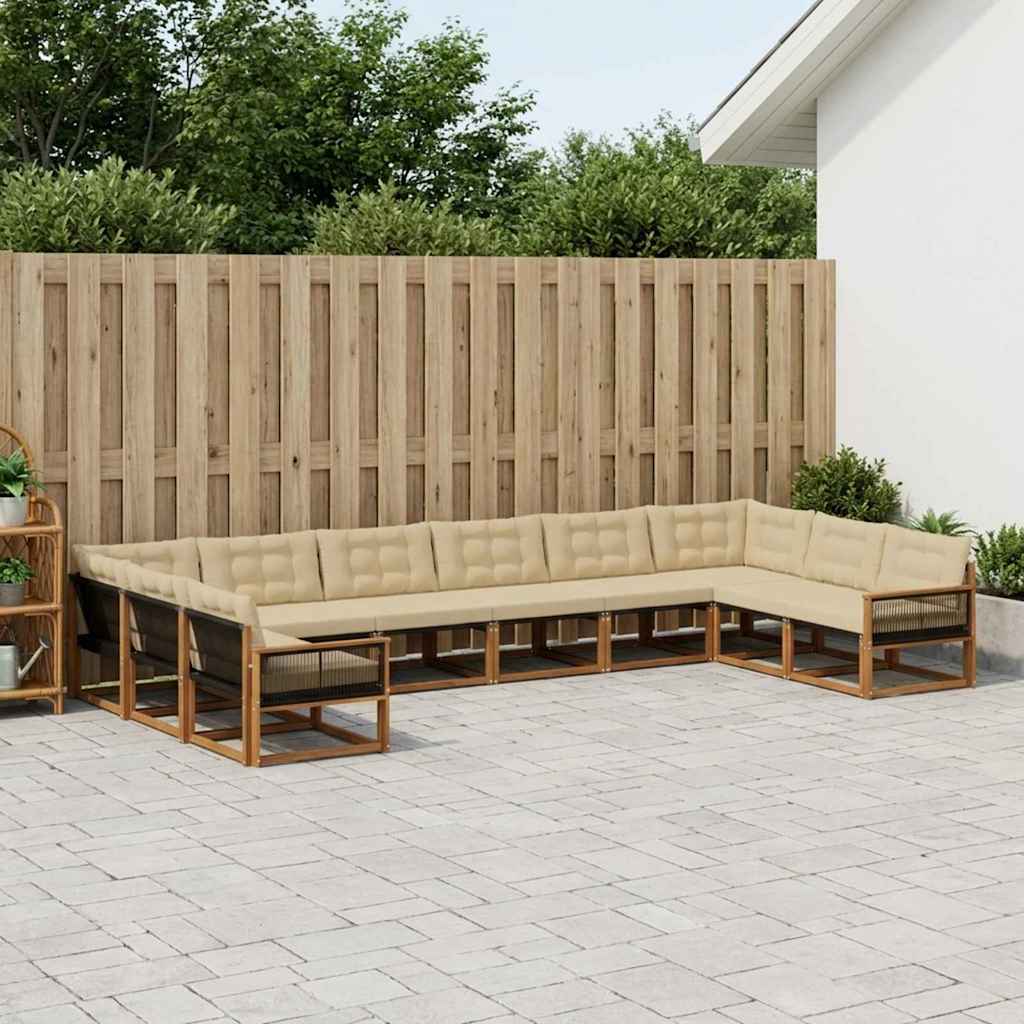 vidaXL Set de canapele de exterior cu pernă 10 pcs Natural și Bej