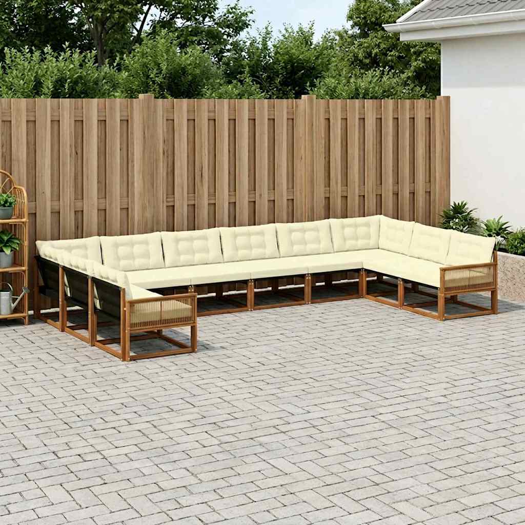 vidaXL Set de canapele de exterior cu pernă 10 pcs Natural și Crem