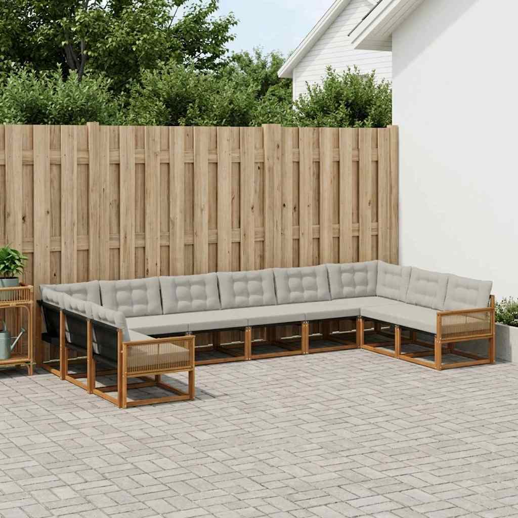 vidaXL Set de canapele de exterior 10 pcs Natural și gri deschis