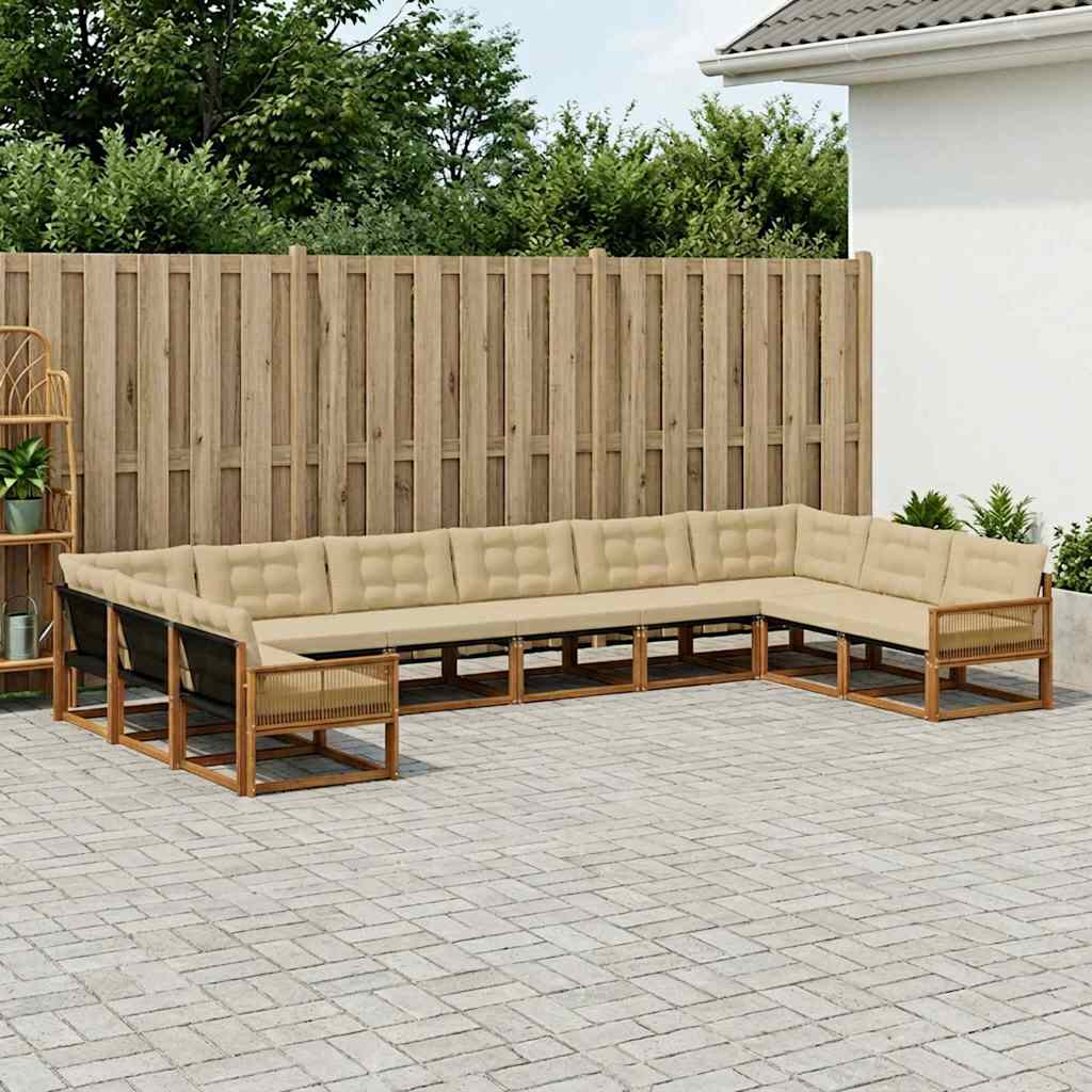 vidaXL Set de canapele de exterior cu pernă 10 pcs Natural și Bej