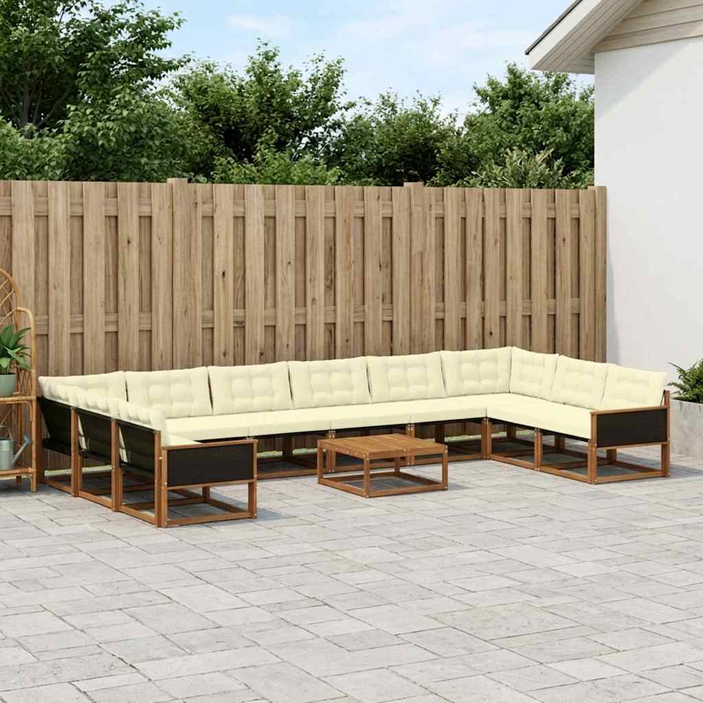 vidaXL Set de canapele de exterior cu pernă 11 pcs Natural și Crem