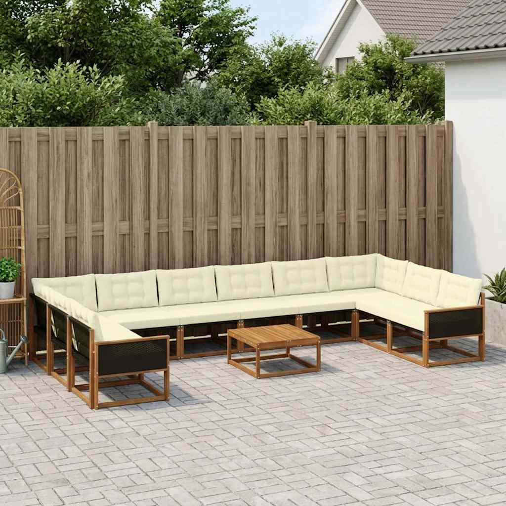 vidaXL Set de canapele de exterior cu pernă 11 pcs Natural și Crem