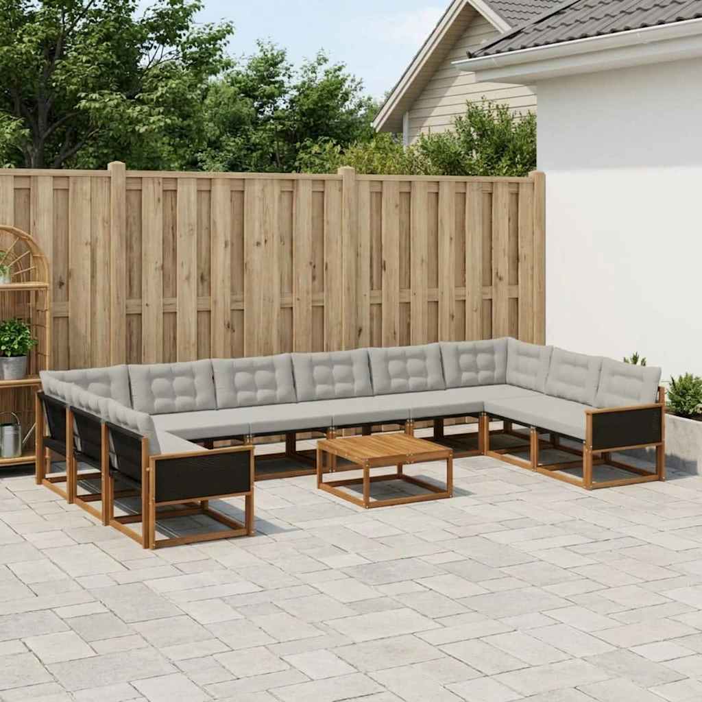 vidaXL Set de canapele de exterior 11 pcs Natural și gri deschis