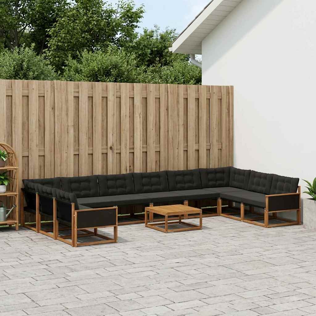 vidaXL Set de canapele de exterior cu pernă 11 pcs Natural și Negru