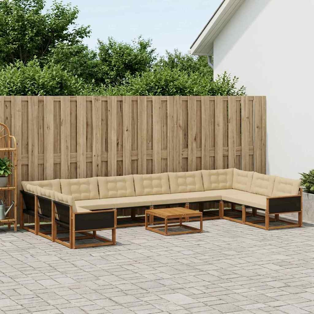 vidaXL Set de canapele de exterior cu pernă 11 pcs Natural și Bej