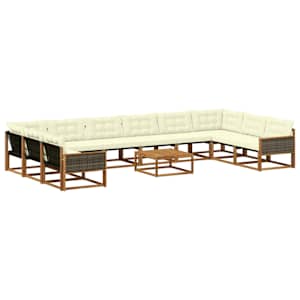 Zunanja garnitura za sedenje 11 pcs Naravna in smetana