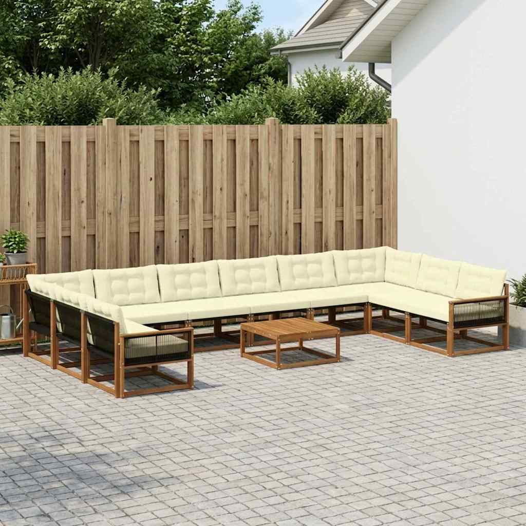 vidaXL Set de canapele de exterior cu pernă 11 pcs Natural și Crem