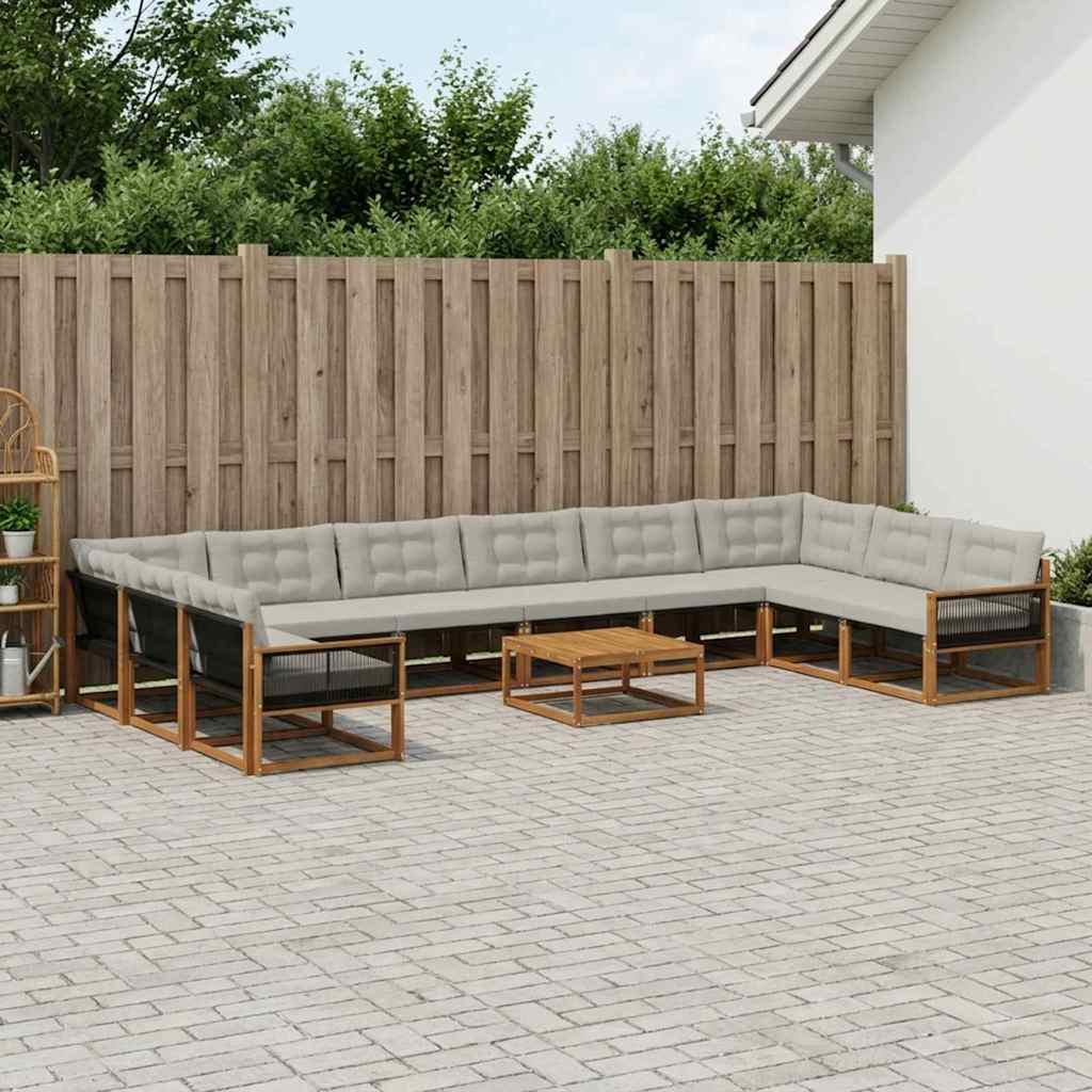 vidaXL Set de canapele de exterior 11 pcs Natural și gri deschis