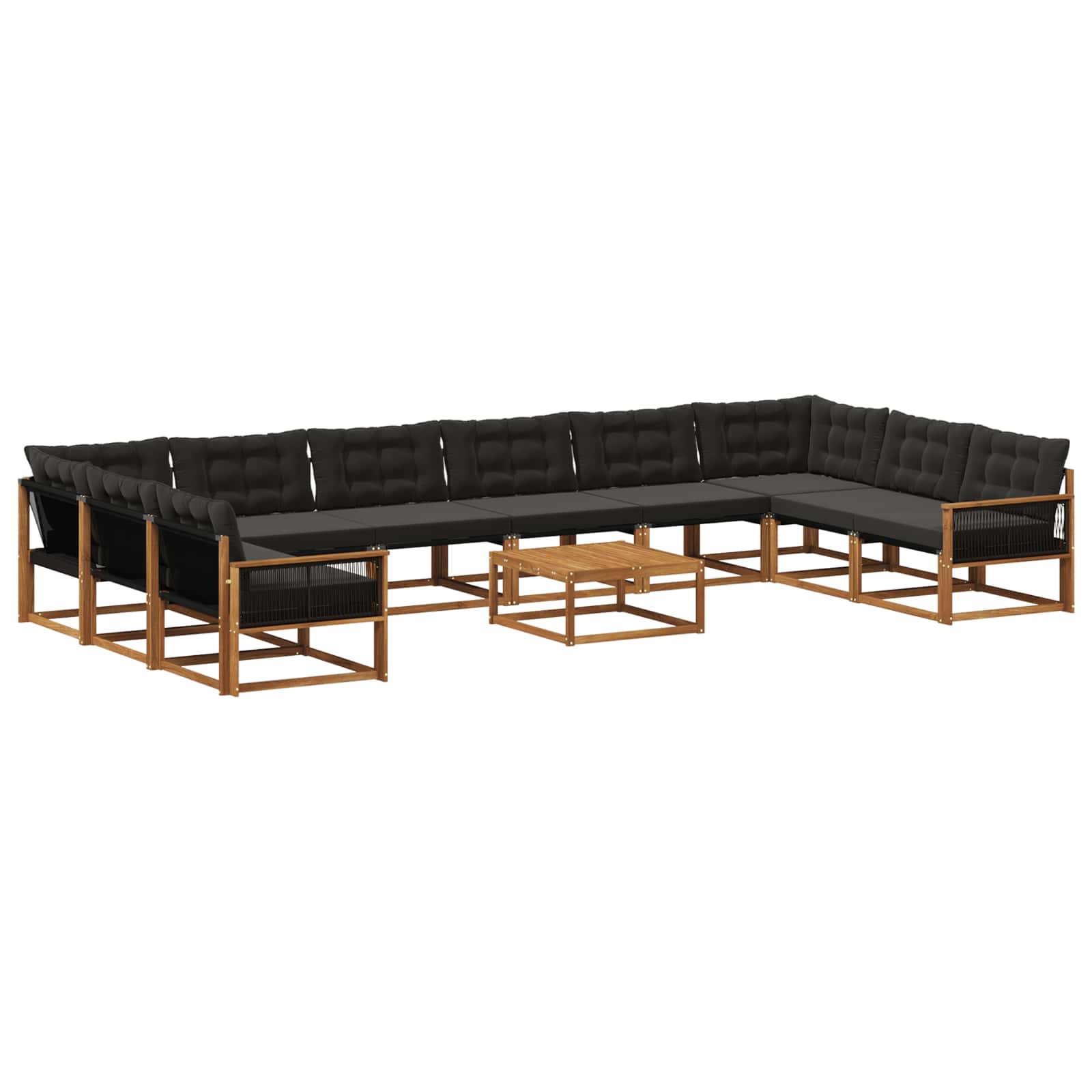 vidaXL Set de canapele de exterior cu pernă 11 pcs Natural și Negru