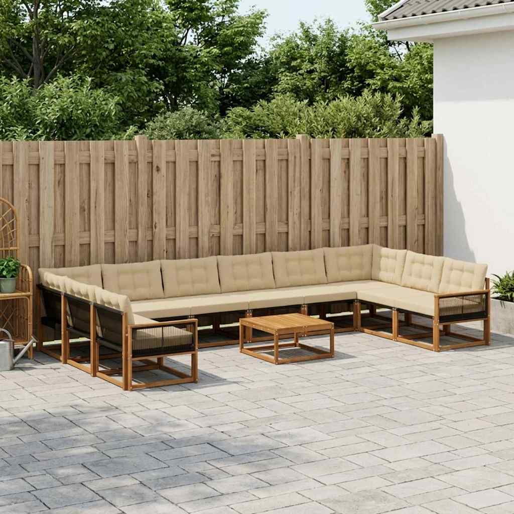 vidaXL Set de canapele de exterior cu pernă 11 pcs Natural și Bej