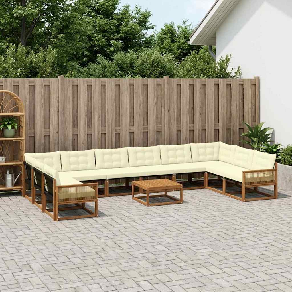 vidaXL Set de canapele de exterior cu pernă 11 pcs Natural și Crem