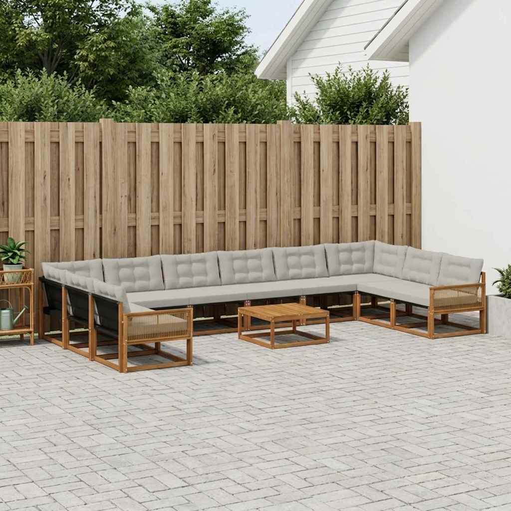 vidaXL Set de canapele de exterior 11 pcs Natural și gri deschis
