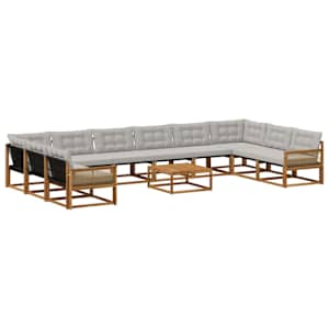 Zunanja garnitura za sedenje 11 pcs Naravna in svetlo siva