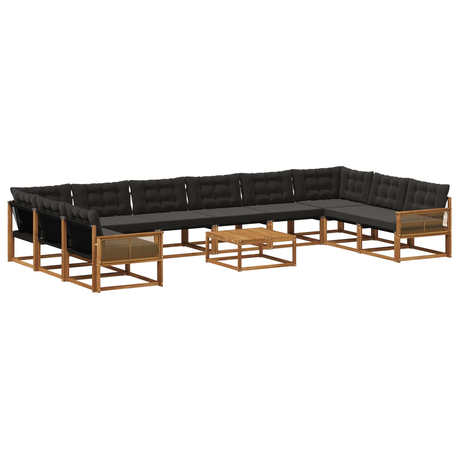 vidaXL Set de canapele de exterior cu pernă 11 pcs Natural și Negru