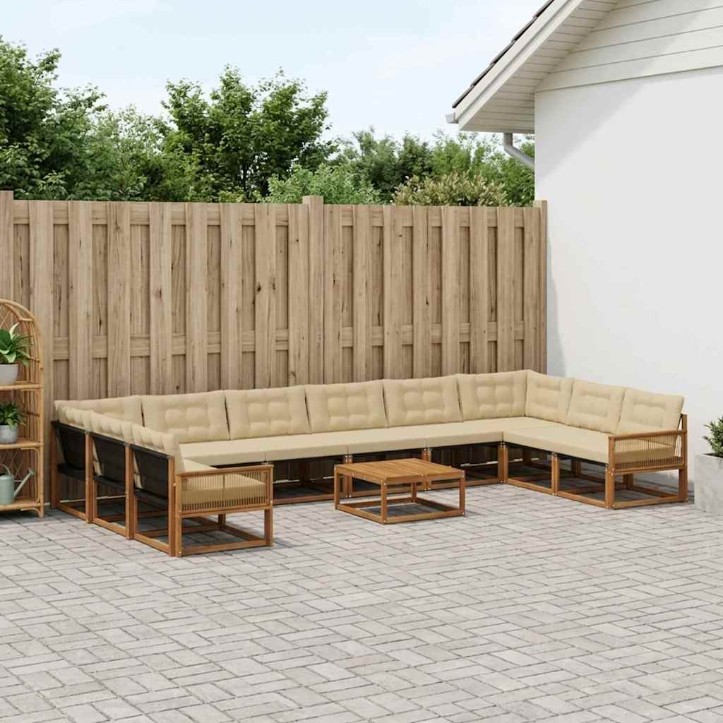 vidaXL Set de canapele de exterior cu pernă 11 pcs Natural și Bej