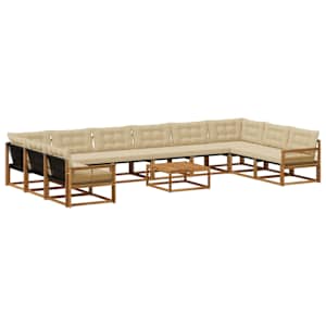 Zunanja garnitura za sedenje z blazino 11 pcs Naravna in bež