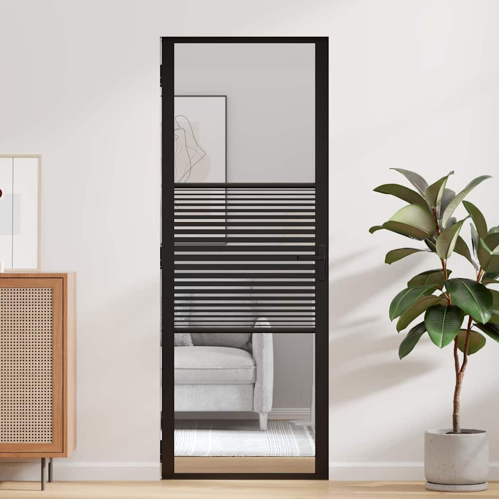 vidaXL Binnen Deur Zwart 76 x 201.5 cm Verstevigd glas, Aluminium