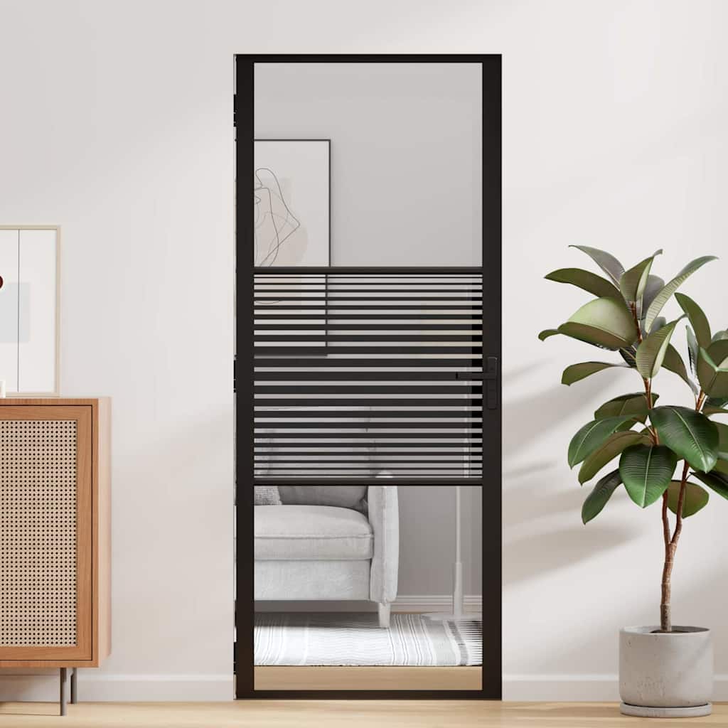 vidaXL Binnen Deur Zwart 83 x 201.5 cm Verstevigd glas, Aluminium