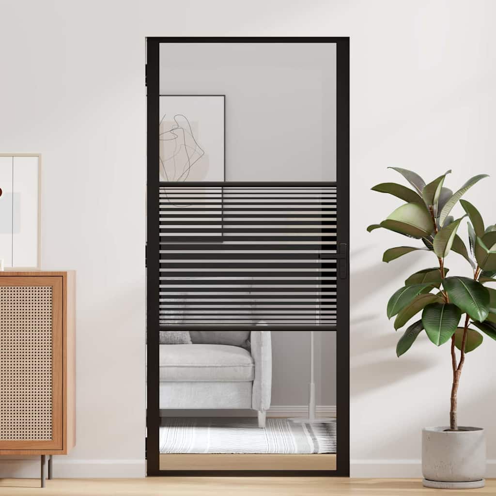 vidaXL Binnen Deur Zwart 93 x 201.5 cm Verstevigd glas, Aluminium