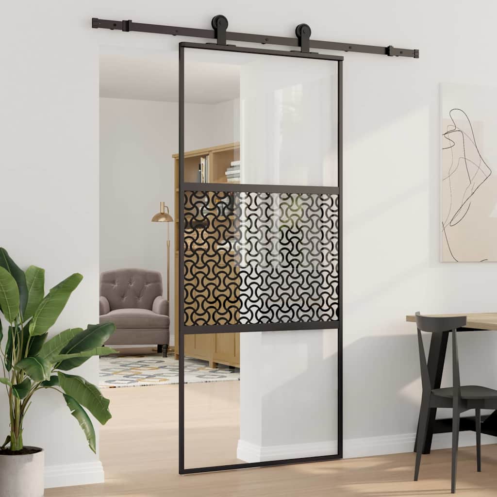 vidaXL Ușă glisantă Negru 90 x 205 cm Sticlă securizată, Aluminiu